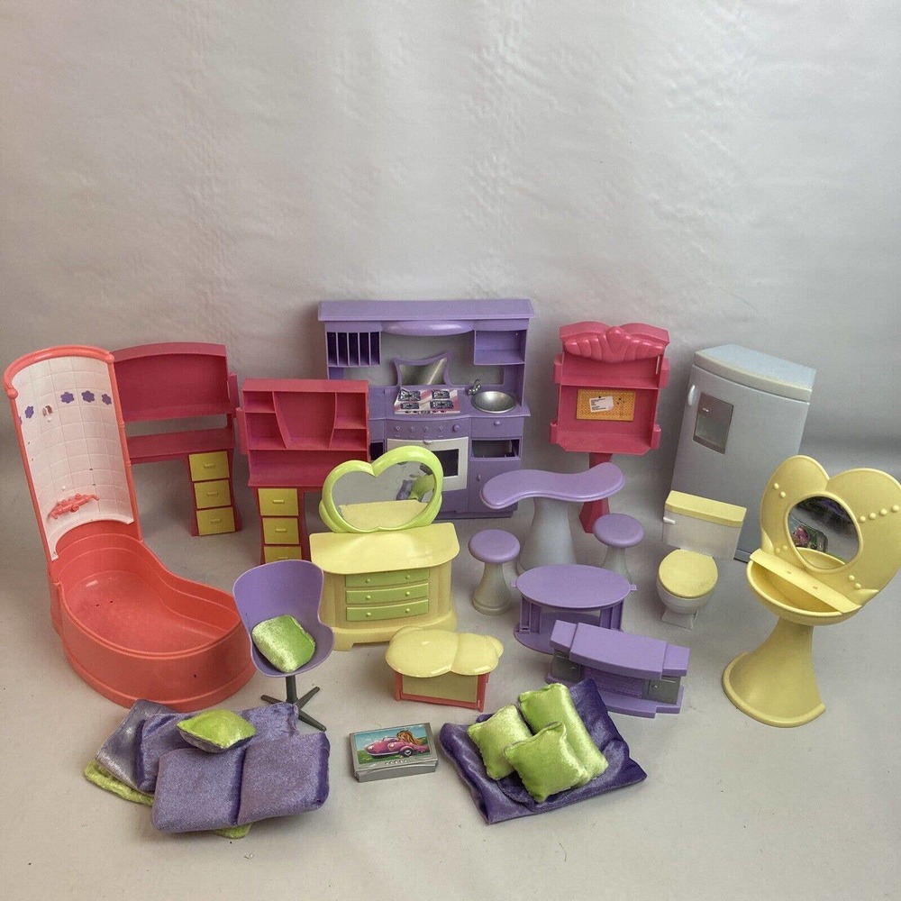 Large Mixed Lot Barbie Dreamhouse Furniture Living Room Office Bathroom Shower